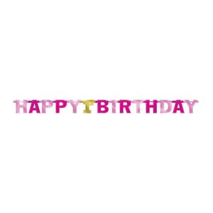 Girlanda happy birthday růžová 227x15,8cm Amscan