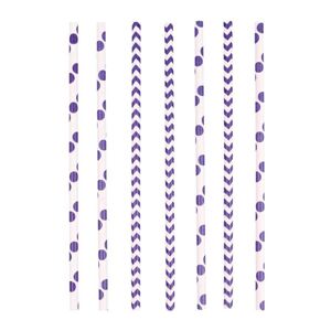 Brčka papírové 24ks fialové, bílé 19,7cm Amscan