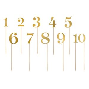 PartyDeco zapichovací dekorace na dort zlatá Číslice (11 ks)