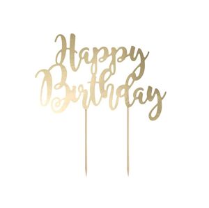 PartyDeco zapichovací dekorace na dort zlatá Happy Birthday